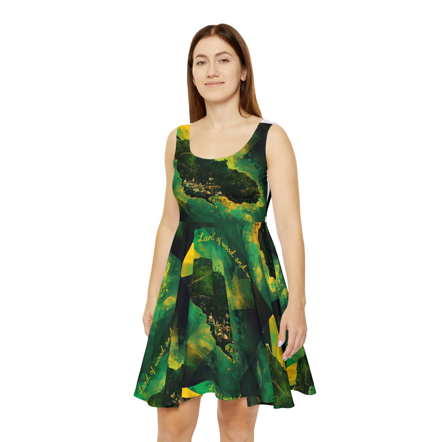 Vibrant Skater Dress - Jamaica-Inspired All Over Print for Summer Festivals and Beachwear