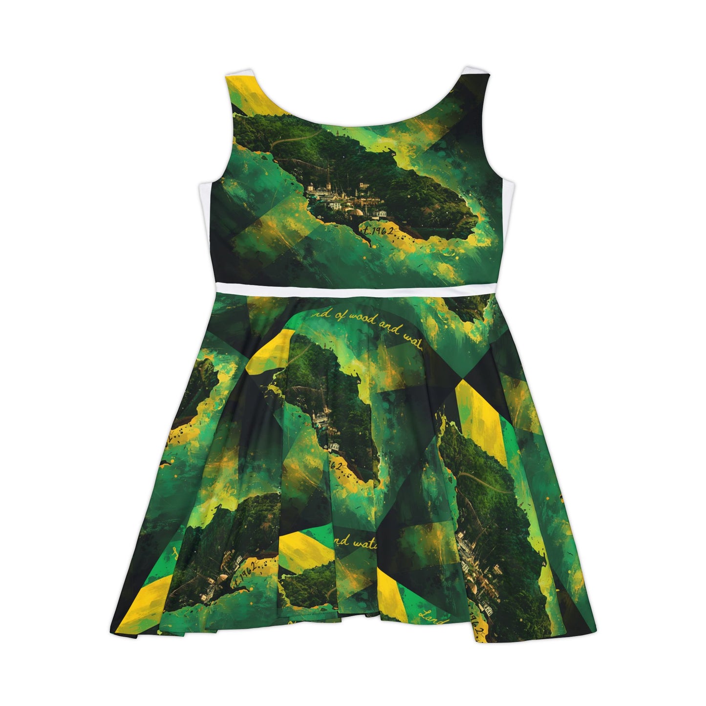 Vibrant Skater Dress - Jamaica-Inspired All Over Print for Summer Festivals and Beachwear