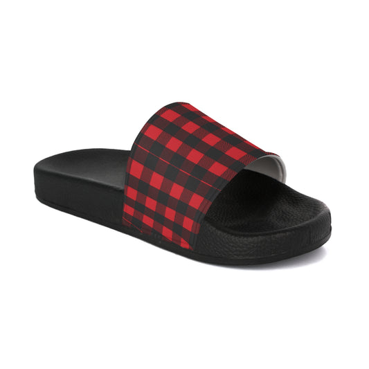 Cozy Buffalo Check Slide Sandals for Women, Stylish Summer Footwear, Trendy Poolside Slippers, Gift for Her, Casual Relaxation Shoes