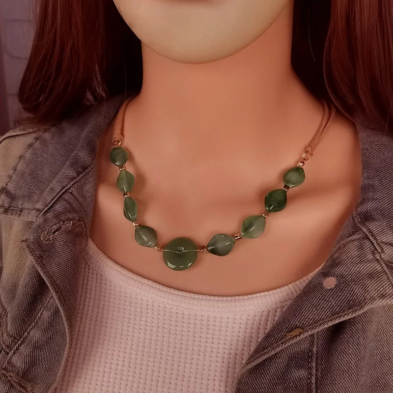 Handcrafted Glass Inspired Statement Bead Necklace Unique Elegant Round Centerpiece Boho Chic Jewelry for Women Daily Wear