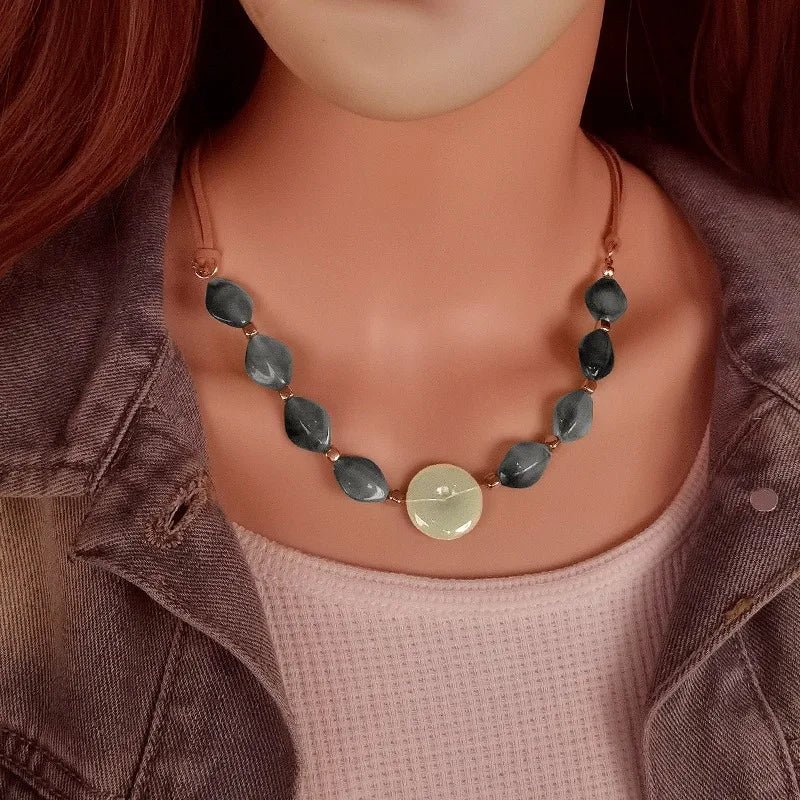 Handcrafted Glass Inspired Statement Bead Necklace Unique Elegant Round Centerpiece Boho Chic Jewelry for Women Daily Wear