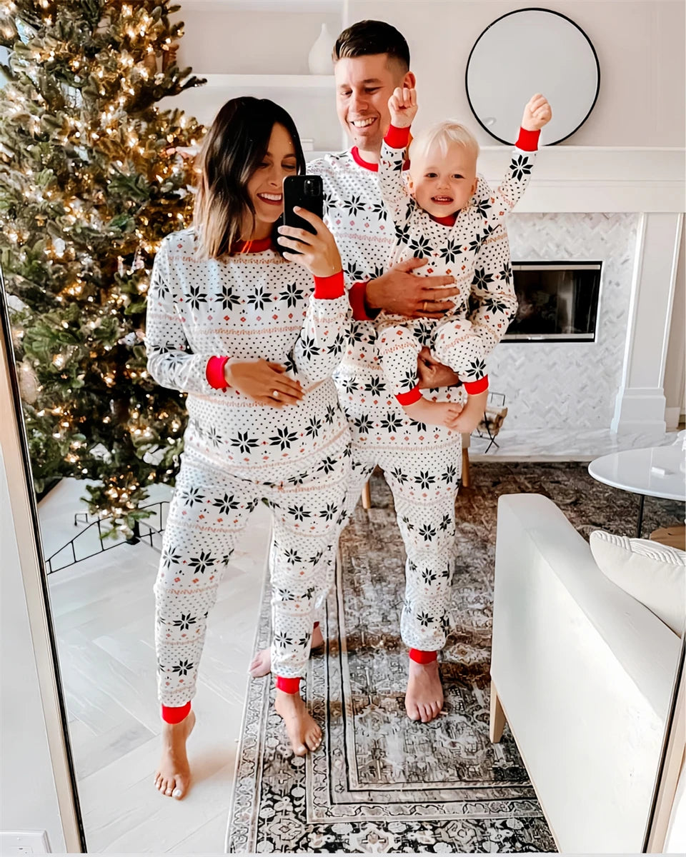 Christmas Pajamas Set Family Matching Outfits Xmas Mom Daughter Look Retro Print T Shirt + Pants Loungewear Pjs Bodysuit Pyjamas