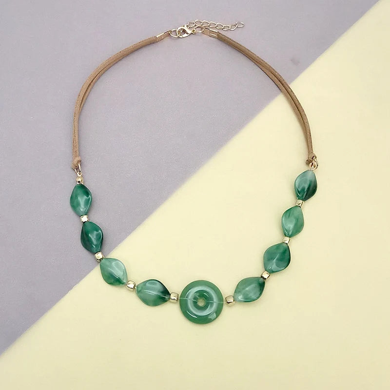 Handcrafted Glass Inspired Statement Bead Necklace Unique Elegant Round Centerpiece Boho Chic Jewelry for Women Daily Wear