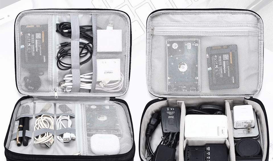 Travel Cable Organizer Bag – 1- and 2 Layer Waterproof Electronics Pouch