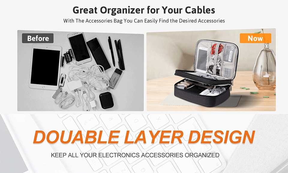 Travel Cable Organizer Bag – 1- and 2 Layer Waterproof Electronics Pouch