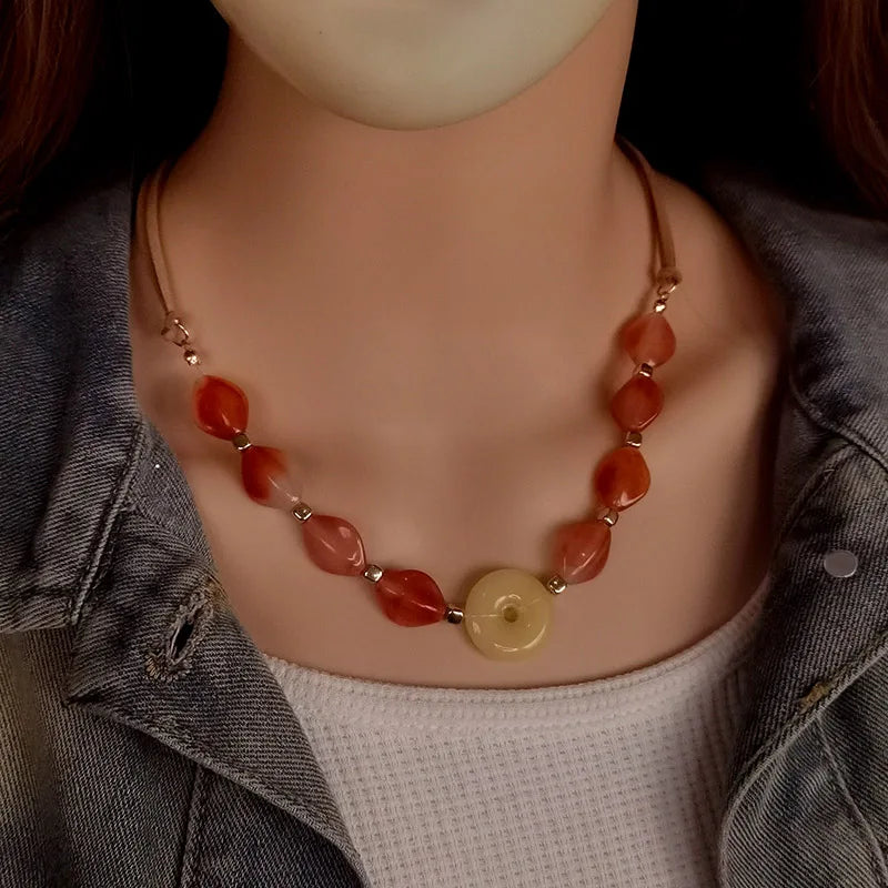 Handcrafted Glass Inspired Statement Bead Necklace Unique Elegant Round Centerpiece Boho Chic Jewelry for Women Daily Wear