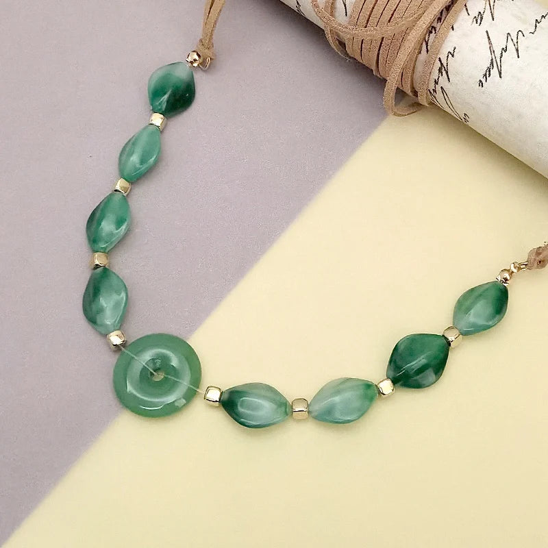 Handcrafted Glass Inspired Statement Bead Necklace Unique Elegant Round Centerpiece Boho Chic Jewelry for Women Daily Wear