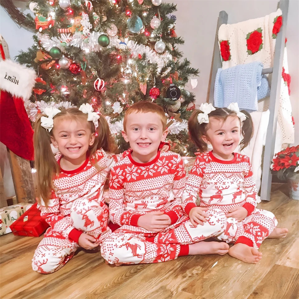 Christmas Pajamas Set Family Matching Outfits Xmas Mom Daughter Look Retro Print T Shirt + Pants Loungewear Pjs Bodysuit Pyjamas