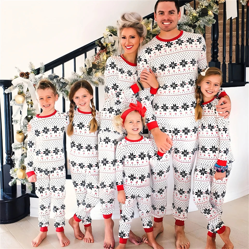 Christmas Pajamas Set Family Matching Outfits Xmas Mom Daughter Look Retro Print T Shirt + Pants Loungewear Pjs Bodysuit Pyjamas
