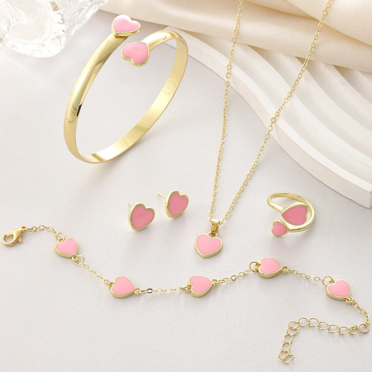 5pcs/set Fashion Flower Necklace Earrings Set Jewelry Women Stainless Steel White Shell Clover Bracelet Jewelry Accessories