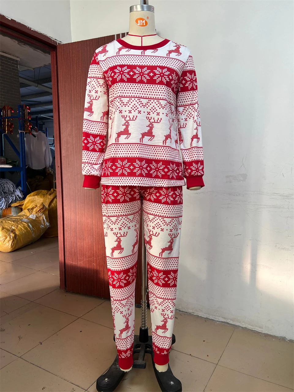 Christmas Pajamas Set Family Matching Outfits Xmas Mom Daughter Look Retro Print T Shirt + Pants Loungewear Pjs Bodysuit Pyjamas