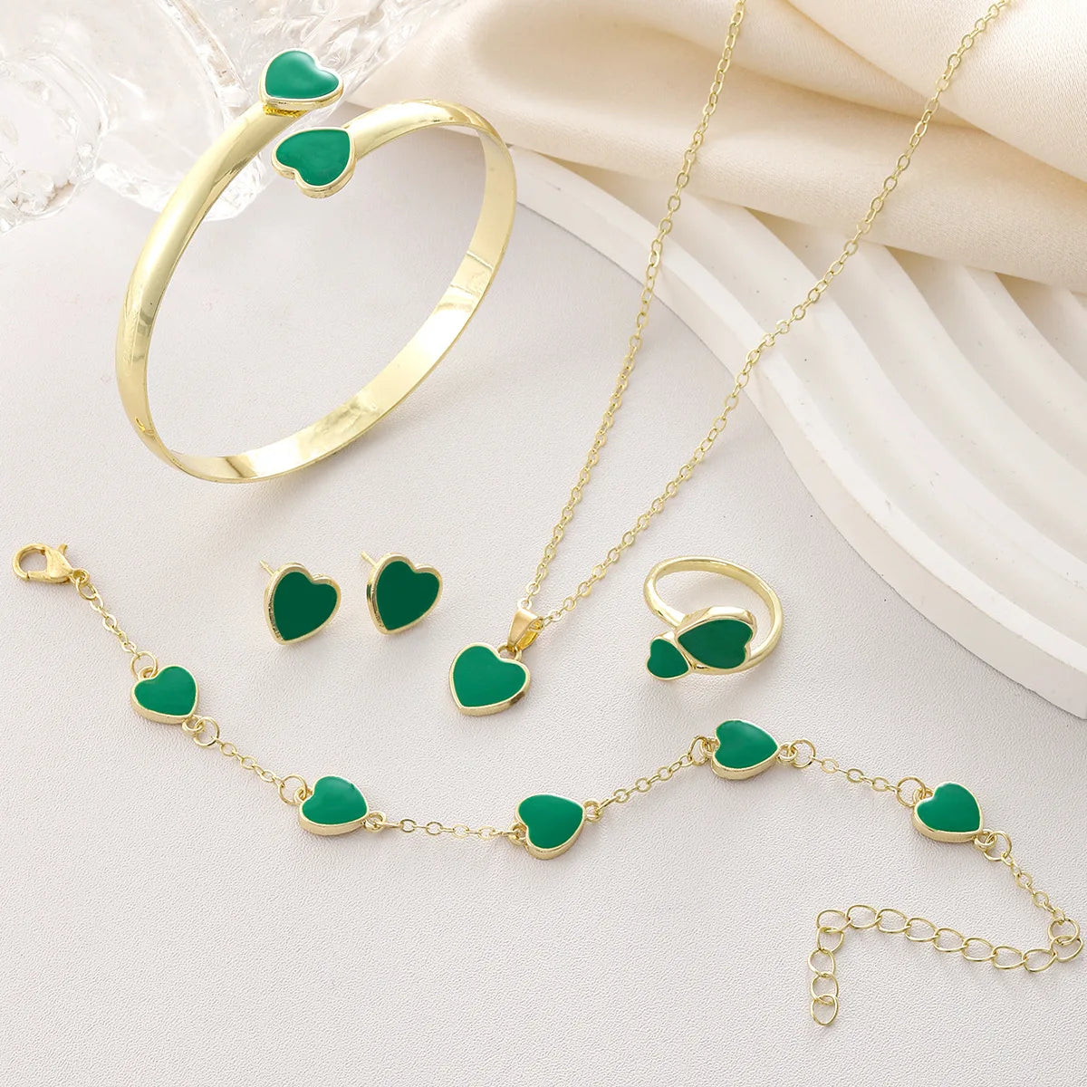 5pcs/set Fashion Flower Necklace Earrings Set Jewelry Women Stainless Steel White Shell Clover Bracelet Jewelry Accessories