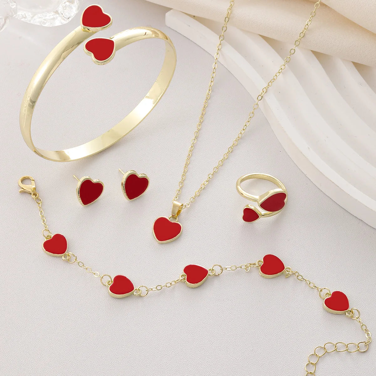 5pcs/set Fashion Flower Necklace Earrings Set Jewelry Women Stainless Steel White Shell Clover Bracelet Jewelry Accessories