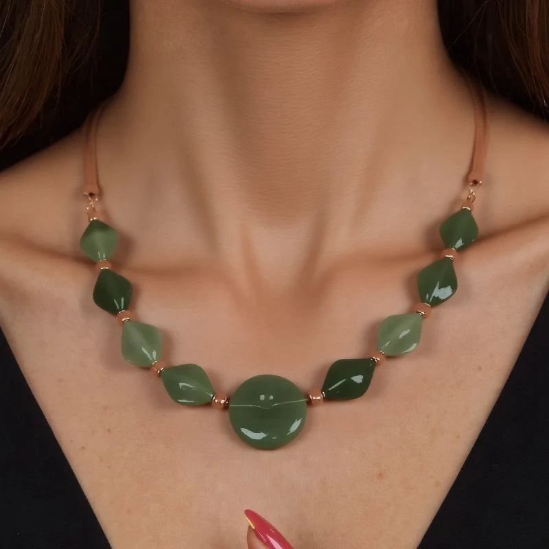 Handcrafted Glass Inspired Statement Bead Necklace Unique Elegant Round Centerpiece Boho Chic Jewelry for Women Daily Wear