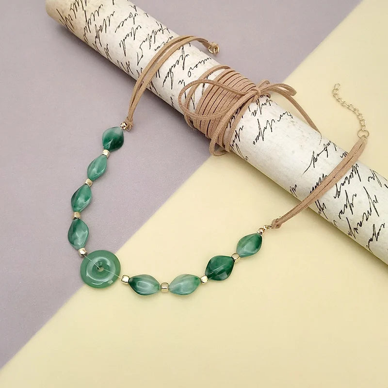 Handcrafted Glass Inspired Statement Bead Necklace Unique Elegant Round Centerpiece Boho Chic Jewelry for Women Daily Wear